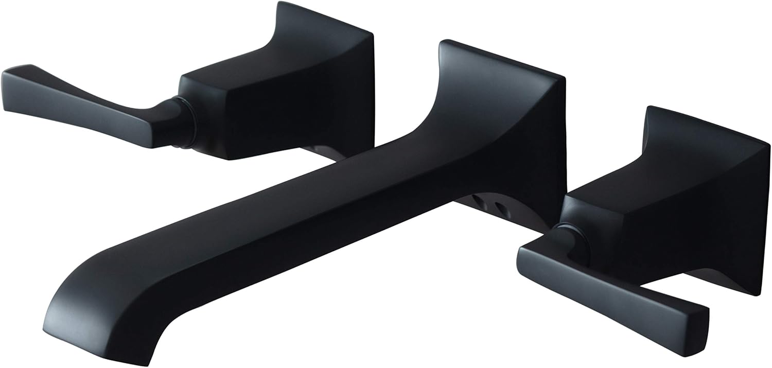 SITGES Bathroom Wall Faucet, Heavy Duty, Brass Constructed Wall Mount Faucet with Metal Lever Handles, Rough in Valve Included (Matte Black)