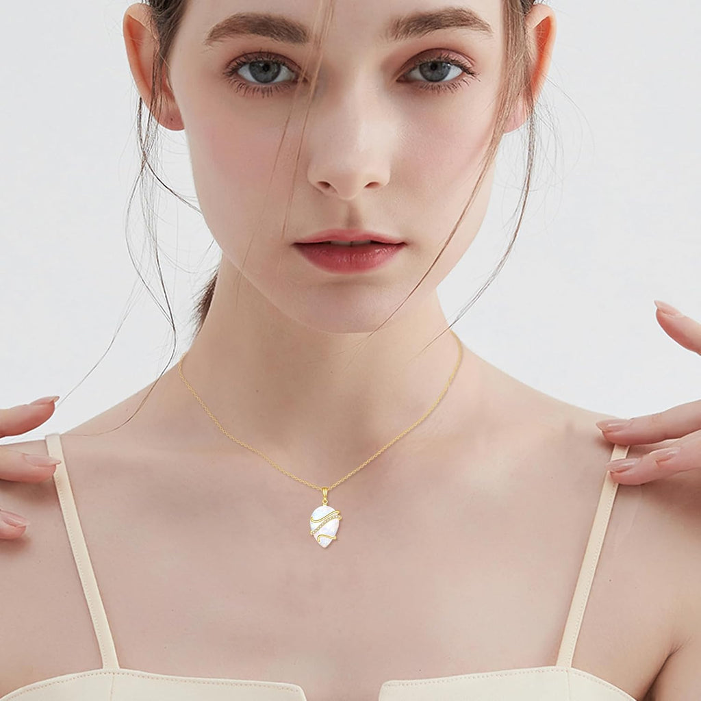 DOVRAN 14K Solid Gold Cat/Butterfly/Heart/Teardrop Necklace for Women 14K Gold Opal/Lapis Lazuli/Black Onyx Pendant Jewelry Gift for Women