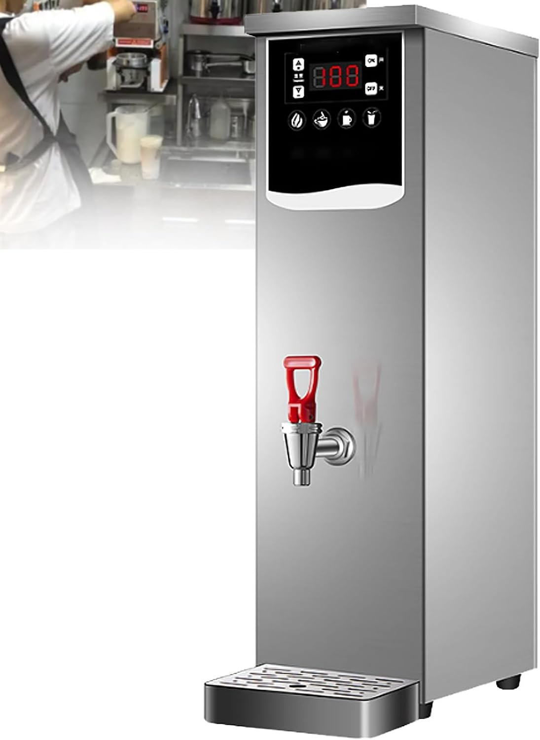 Energy-Saving Stainless Steel Water Boiler Temperature Control, Water Boiler Eletric Commercial Hot Water Dispenser Countertop, for Boba Tea Office Silver