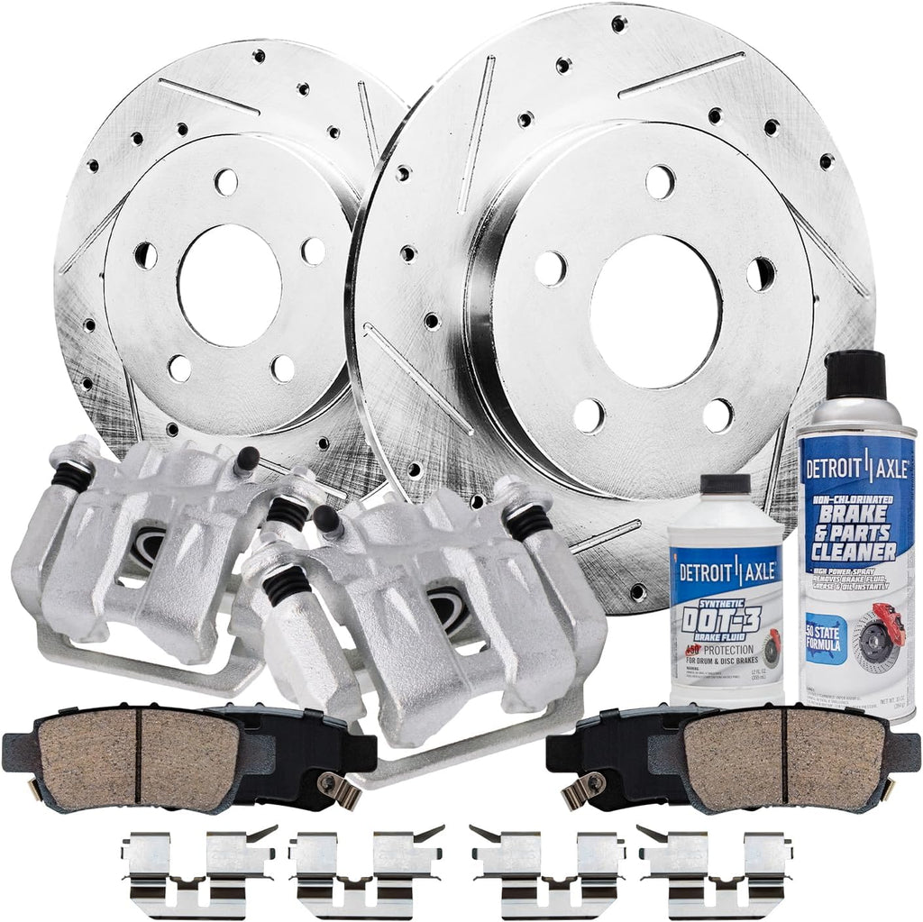 Detroit Axle - 12.21 inch (313mm) Rear Drilled Brake Rotors Calipers w/Brackets Ceramic Pads Replacement for 2005-2010 Honda Odyssey - 8pc Set