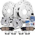 Detroit Axle - 12.21 inch (313mm) Rear Drilled Brake Rotors Calipers w/Brackets Ceramic Pads Replacement for 2005-2010 Honda Odyssey - 8pc Set