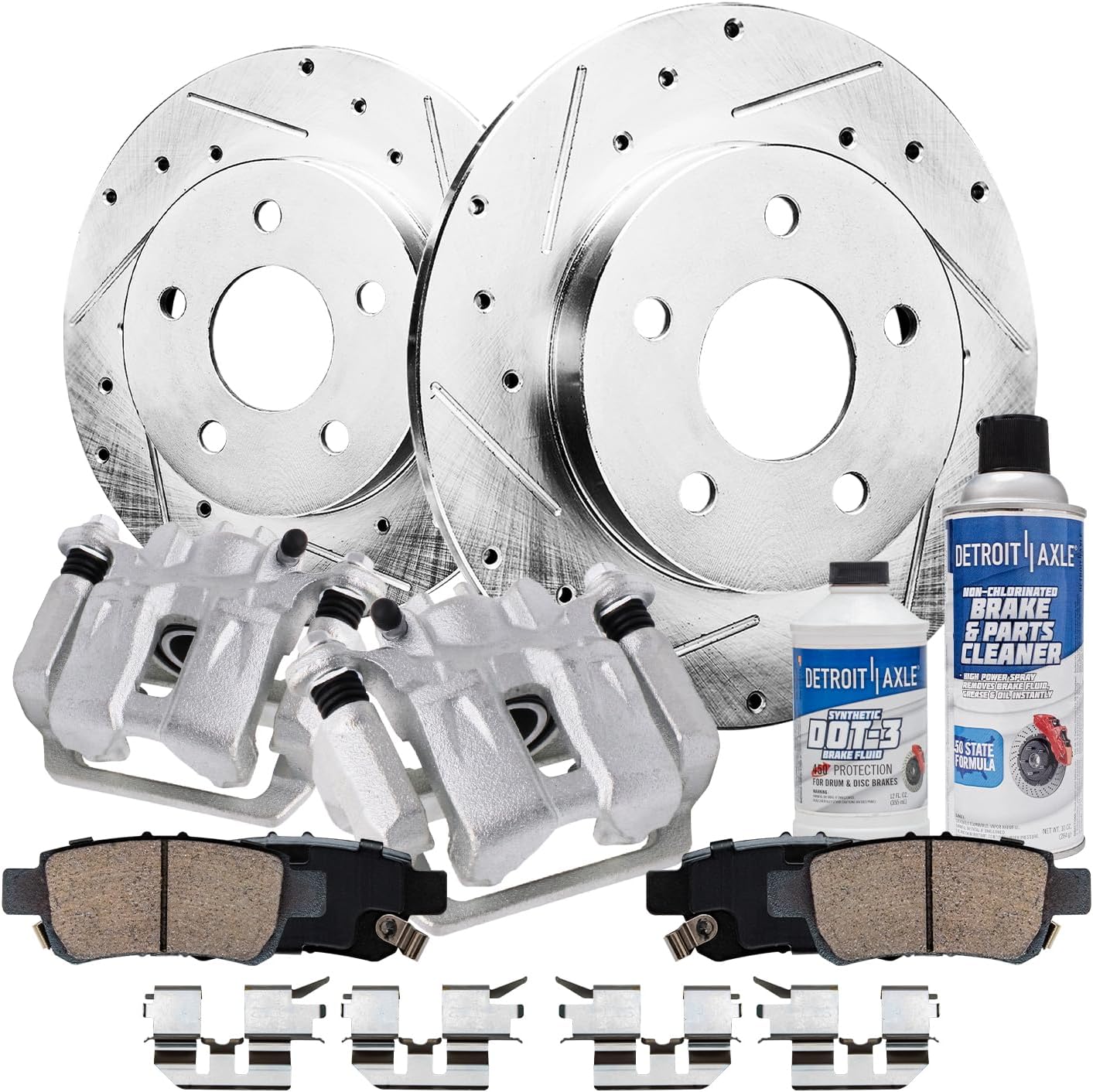Detroit Axle - 12.21 inch (313mm) Rear Drilled Brake Rotors Calipers w/Brackets Ceramic Pads Replacement for 2005-2010 Honda Odyssey - 8pc Set