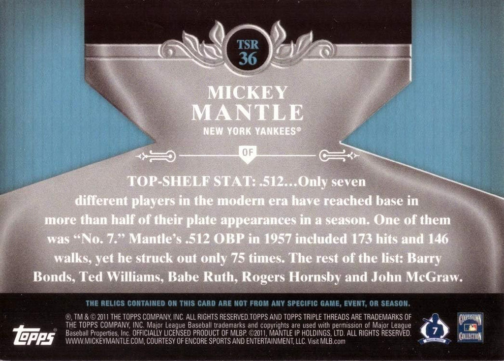2011 Topps Tier One Top Shelf Relics #TSR36 Mickey Mantle Game Used Bat Baseball Card - Only 399 made!