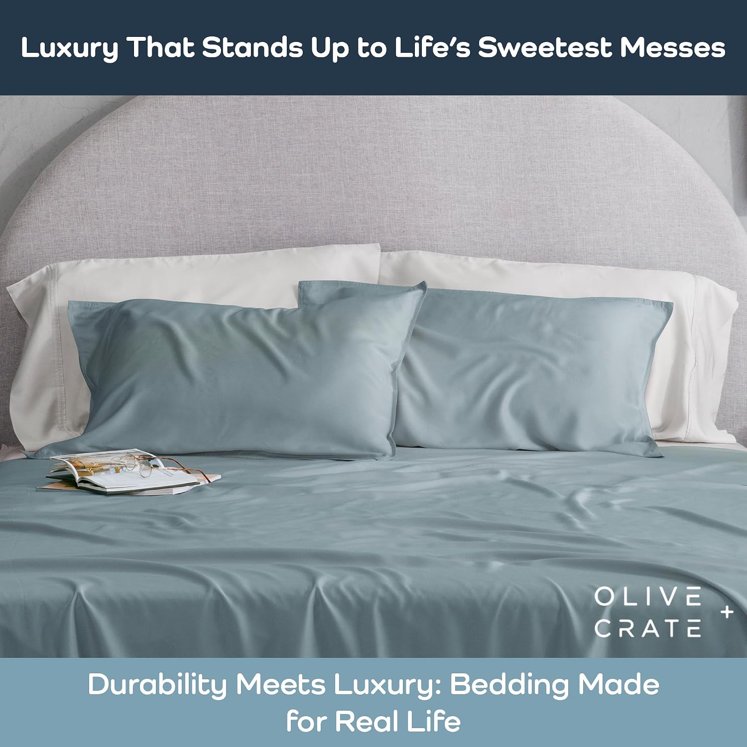 Olive + Crate Cooling Pillow Cases Bundle with King Size Comforter, Moisture Wicking, Temperature Regulating, Cooling Duvet Insert, Smooth Sateen Weave (40' x 20')
