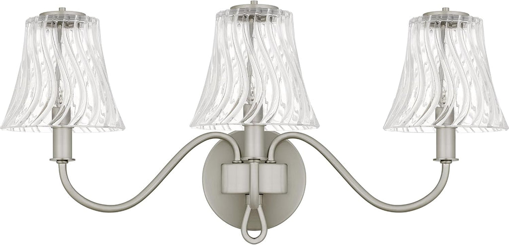 Quoizel McKinney Bath Vanity Light, 23 Inch 3-Light Bathroom Fixture, Brushed Nickel Modern Industrial Light, 60W Max, for Bathroom, Bedroom or Kitchen