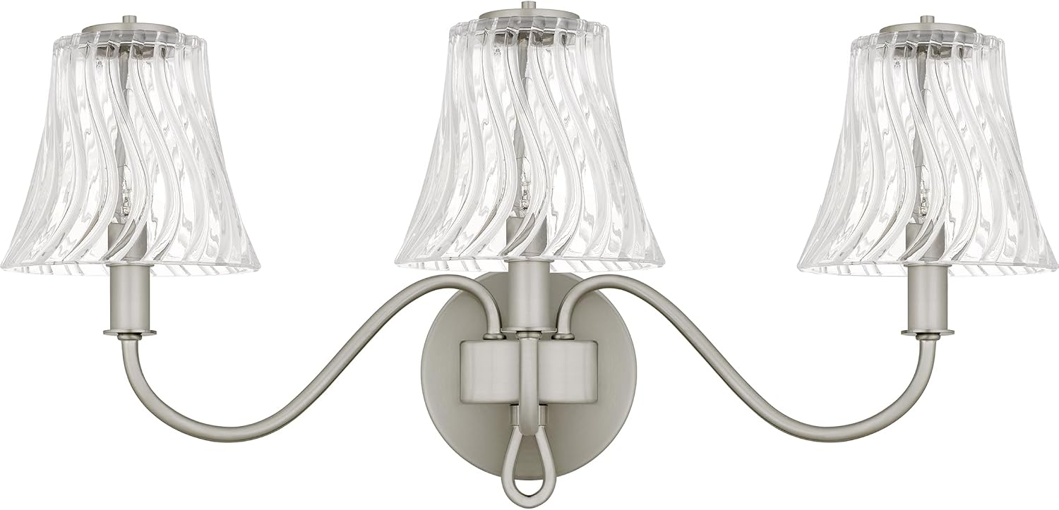 Quoizel McKinney Bath Vanity Light, 23 Inch 3-Light Bathroom Fixture, Brushed Nickel Modern Industrial Light, 60W Max, for Bathroom, Bedroom or Kitchen