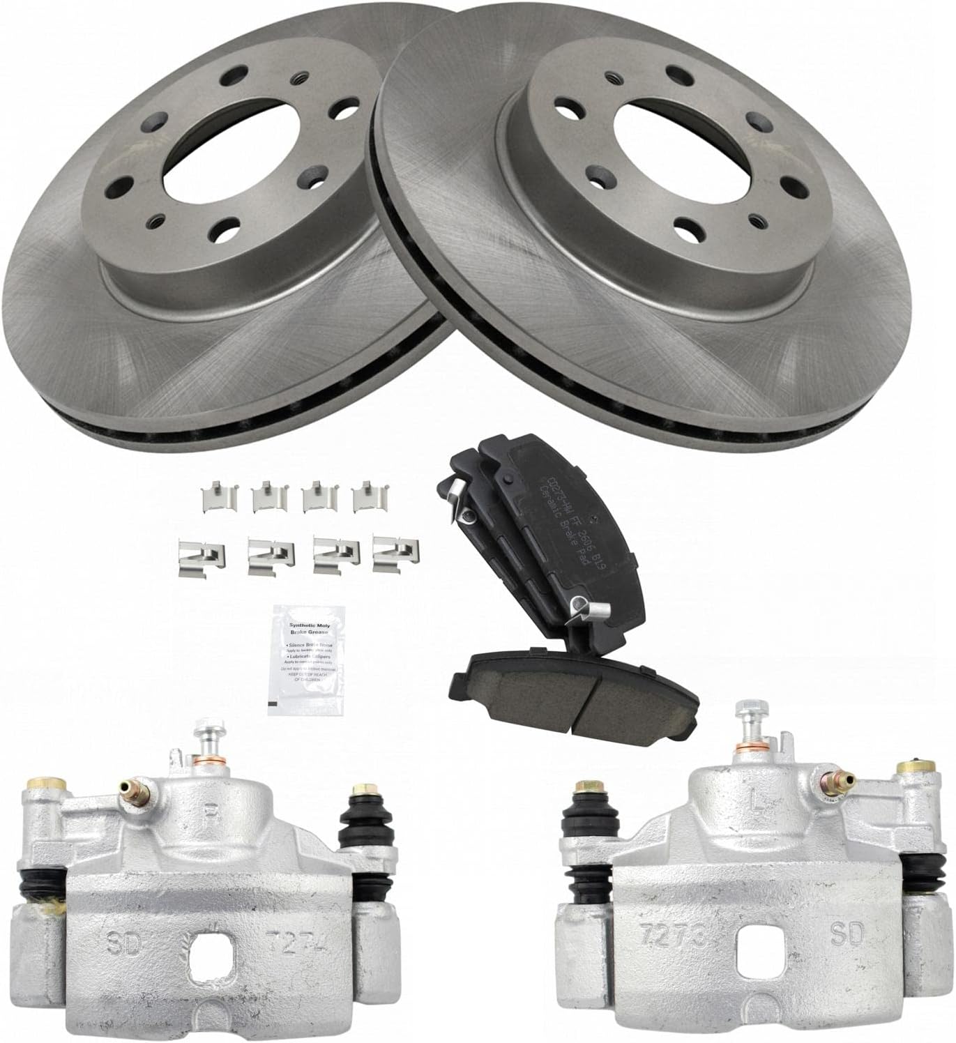 TRQ Front Brake Pad and Rotor Set Ceramic Vented Rotors Calipers Compatible with 1990-2000 Honda Civic 1993-1997 Civic del Sol 1990-1991 CRX