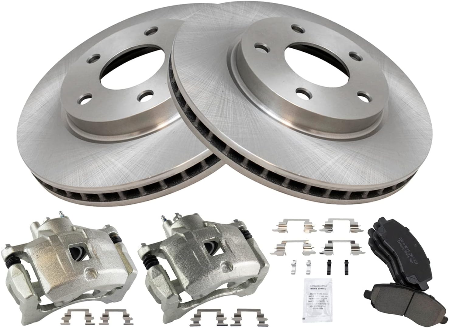 TRQ Front Brake Pad and Rotor Set Ceramic Vented Rotors Calipers Compatible with 2007-2012 Dodge Caliber