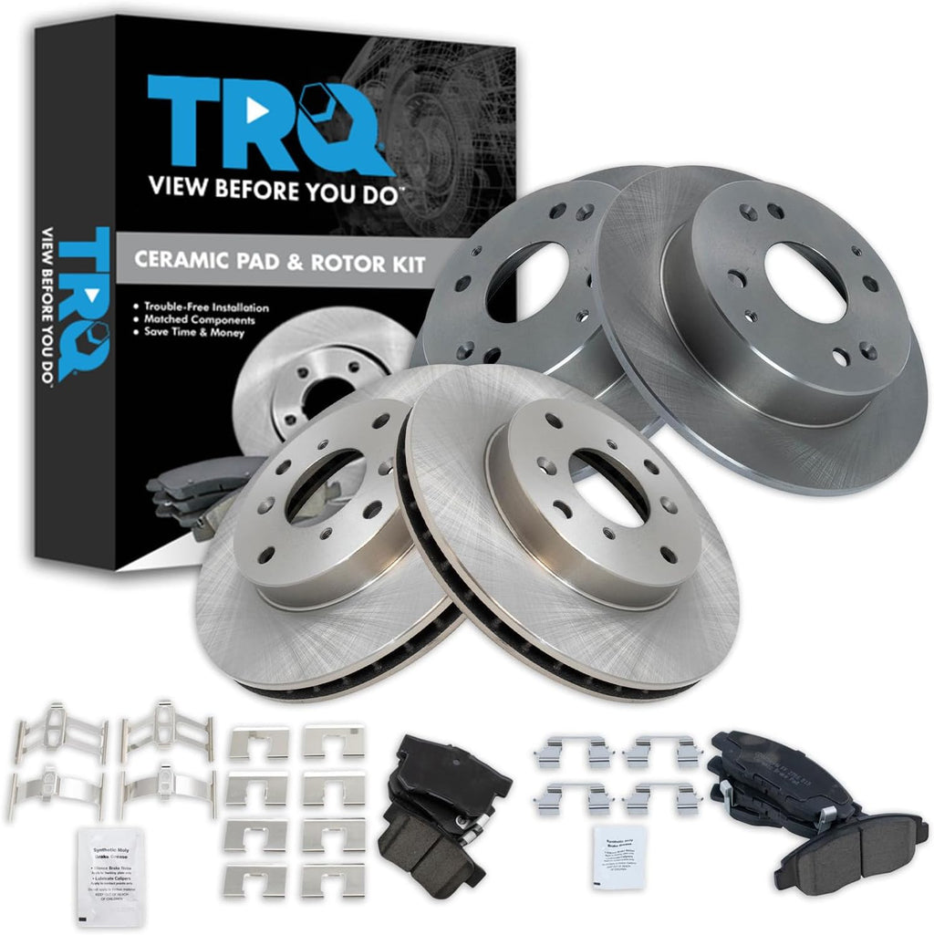 TRQ Front and Rear Brake Pad and Rotor Set Ceramic Vented Rotors Compatible with 1998-1999 Acura CL 1998-2002 Honda Accord