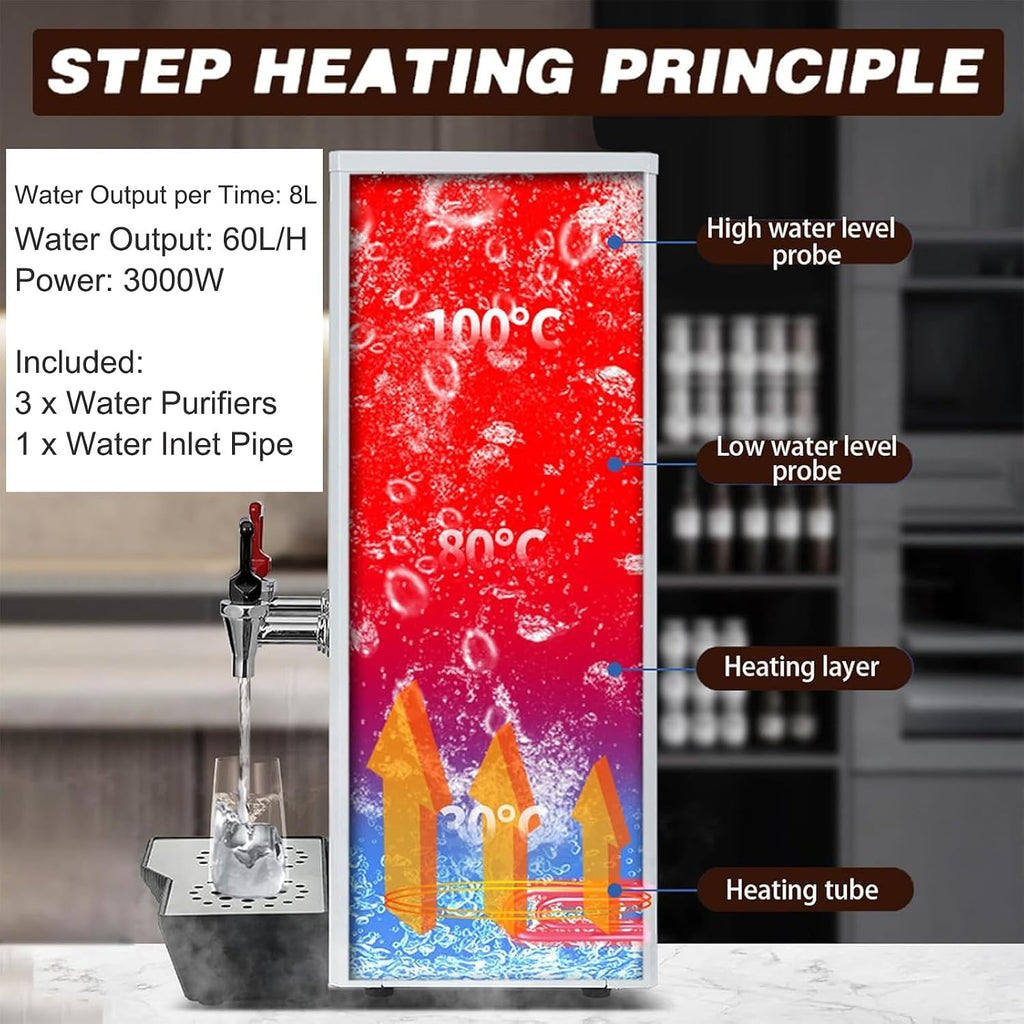 Commercial Water Boiler Dispenser, Hot Water Dispenser Countertop 3000W, with Drip Tray, LCD Touch Screen, for Tea Coffee Shop Dessert Shop Hotel,White