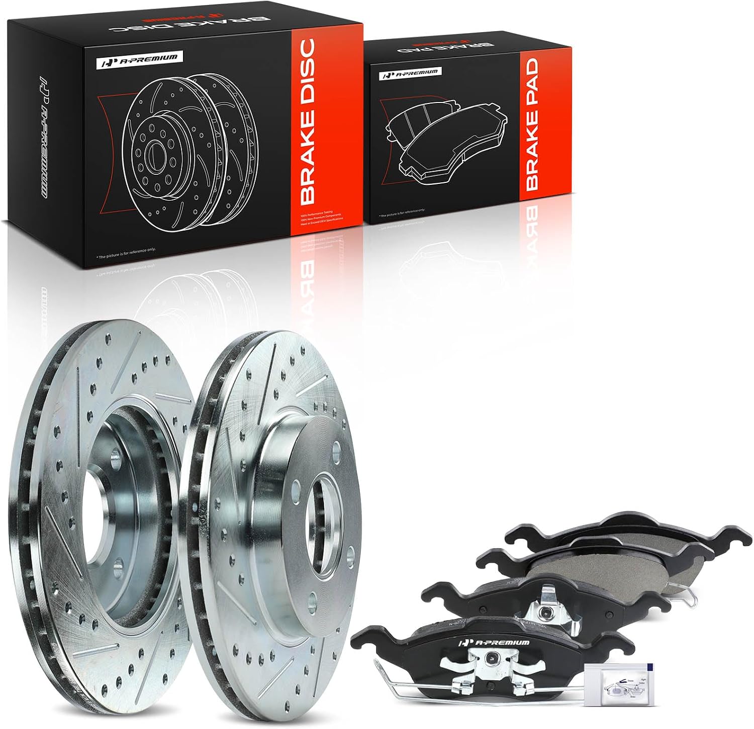 A-Premium 10.16 in (258mm) Front Drilled and Slotted Disc Brake Rotors + Ceramic Pads Kit Compatible with Select Ford Models - Focus 2000 2001 2002 2003 2004, 6-PC Set