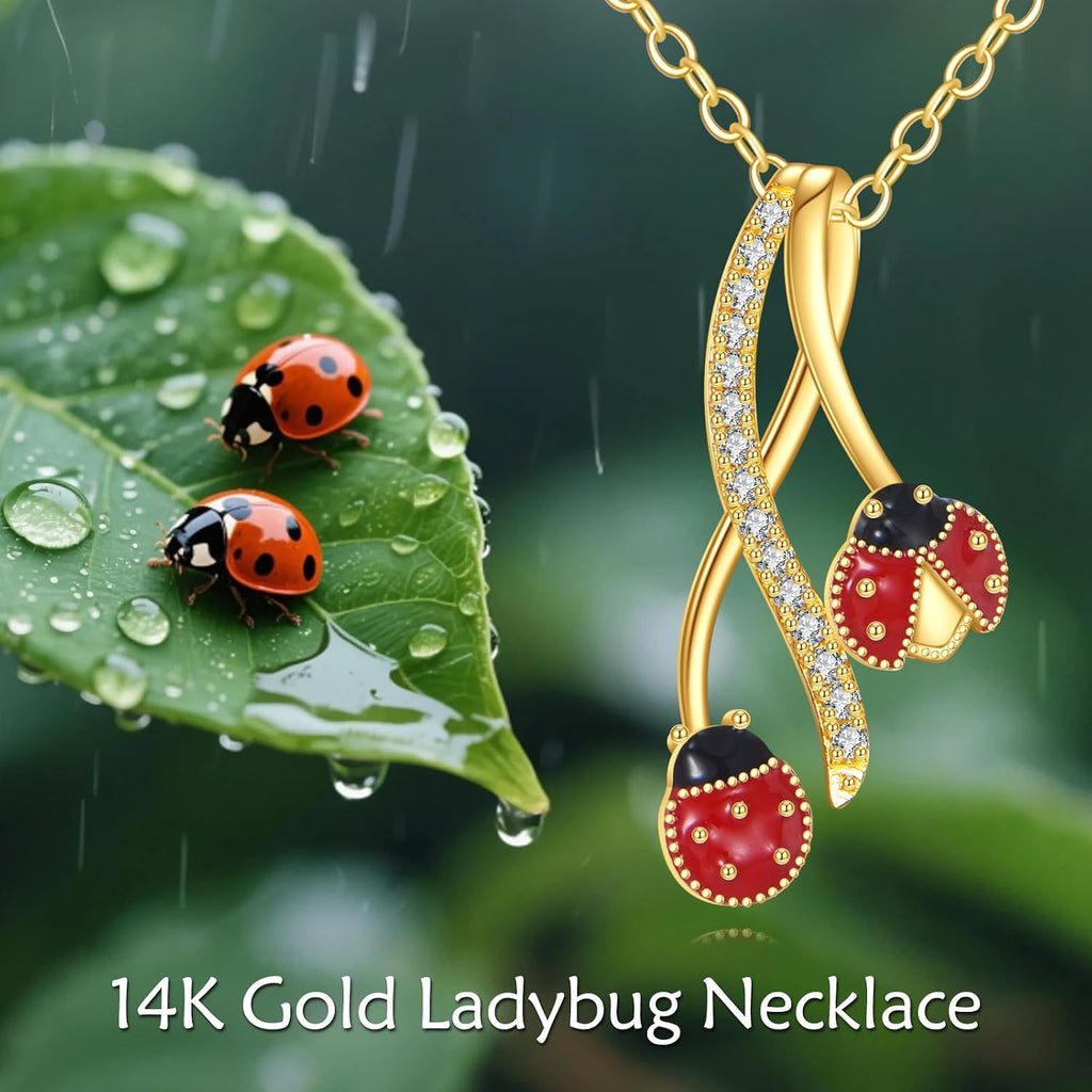 KECHO 14k Gold Ladybug Pendant Necklace for Women, Cute Insect Jewelry Real Gold, Delicate Fine Necklaces