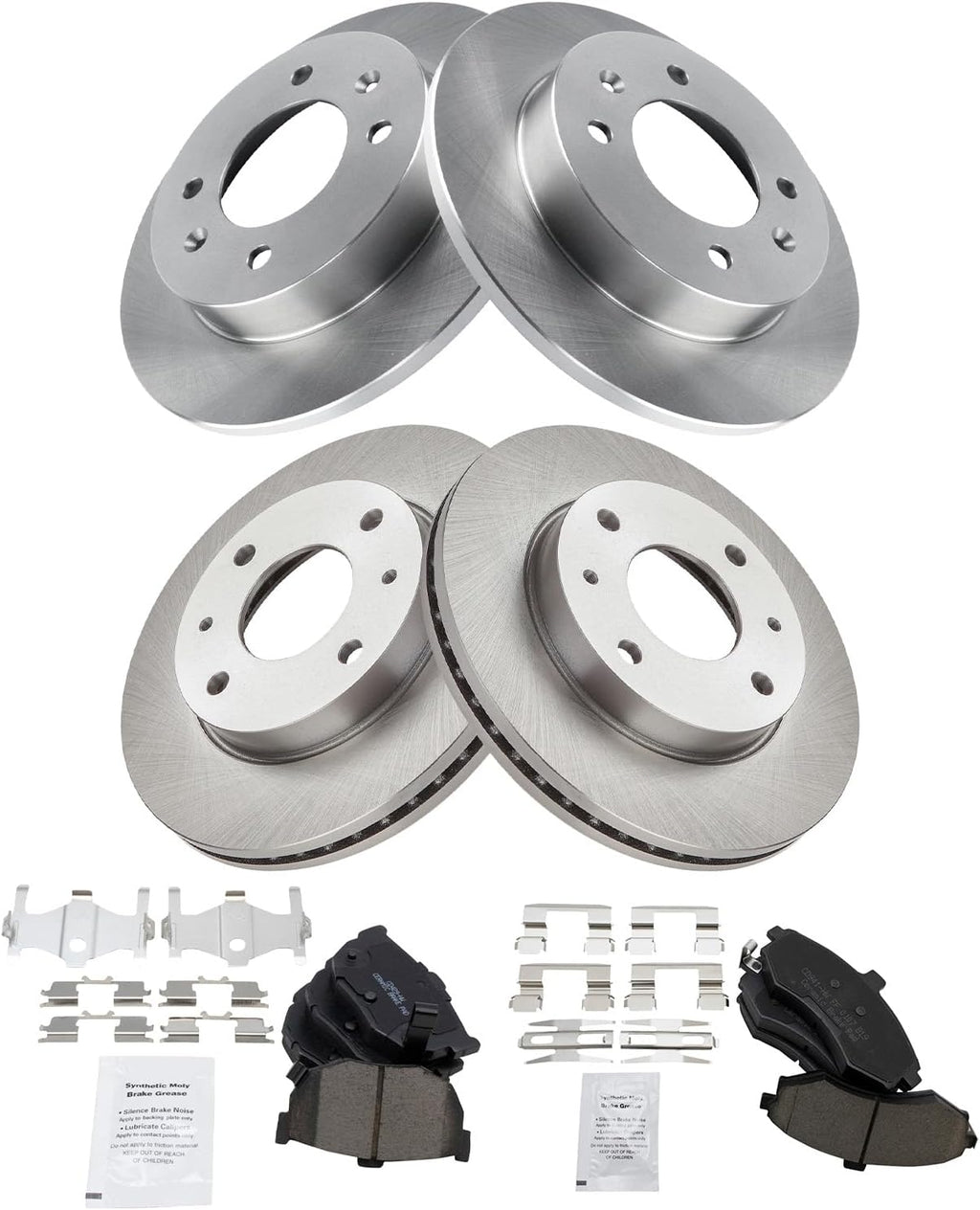 TRQ Front and Rear Ceramic Brake Pad and Rotor Set Compatible with 2002-2005 Hyundai Elantra