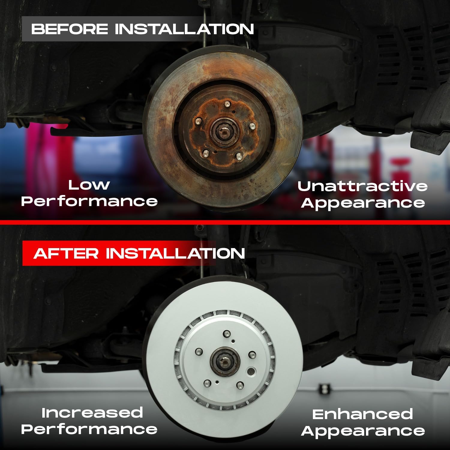 R1 Concepts Front and Rear Brake Kit Fits 2012 Honda Civic Coupe EX, EX-L; 2012 Honda Civic EX, EX-L Sedan| Ceramic Pads, Blank Rotors| Hardware| 10.3' Front & 10.2' Rear
