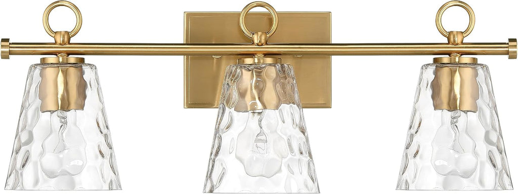 Imogen - Metal and Hammered Water Glass 3-Light Vanity Light, Brushed Gold