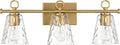 Imogen - Metal and Hammered Water Glass 3-Light Vanity Light, Brushed Gold