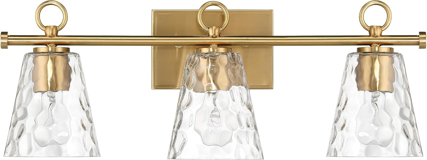 Imogen - Metal and Hammered Water Glass 3-Light Vanity Light, Brushed Gold