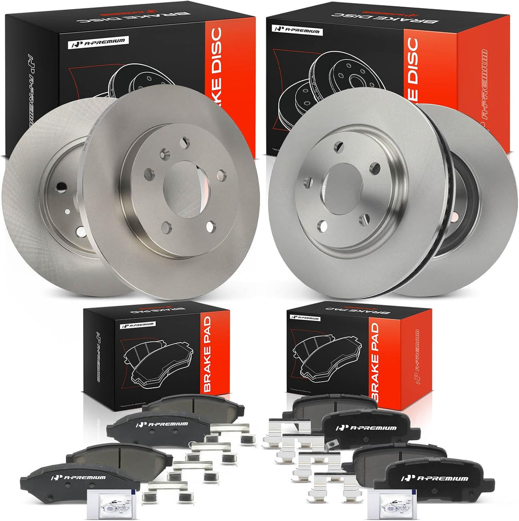 A-Premium Front Vented and Rear Solid Disc Brake Rotors + Ceramic Pads Kit Compatible with Select Buick & Pontiac Models - LaCrosse 2005-2009, Allure 2005-2009, Grand Prix 2005-2008, 12-PC Set