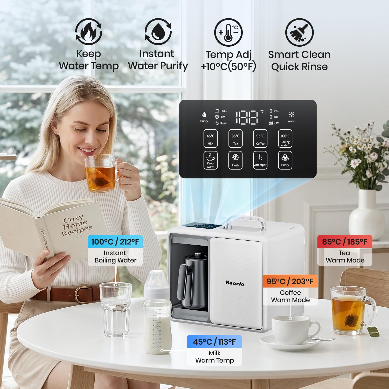 Reverse Osmosis Countertop Water Filter,Portable RO System Water Filtration, 9 Temp Options Instant Hot Water Purifier for Family Camping,RV,Babycare&Apartment,Installation-Free