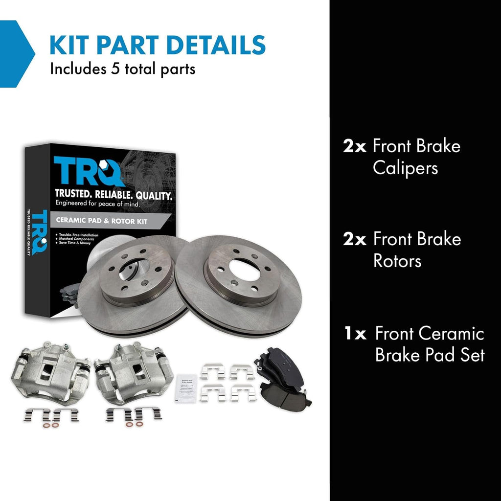 TRQ Front Brake Pad and Rotor Set Ceramic Vented Rotors Calipers Compatible with 2012 Kia Rio