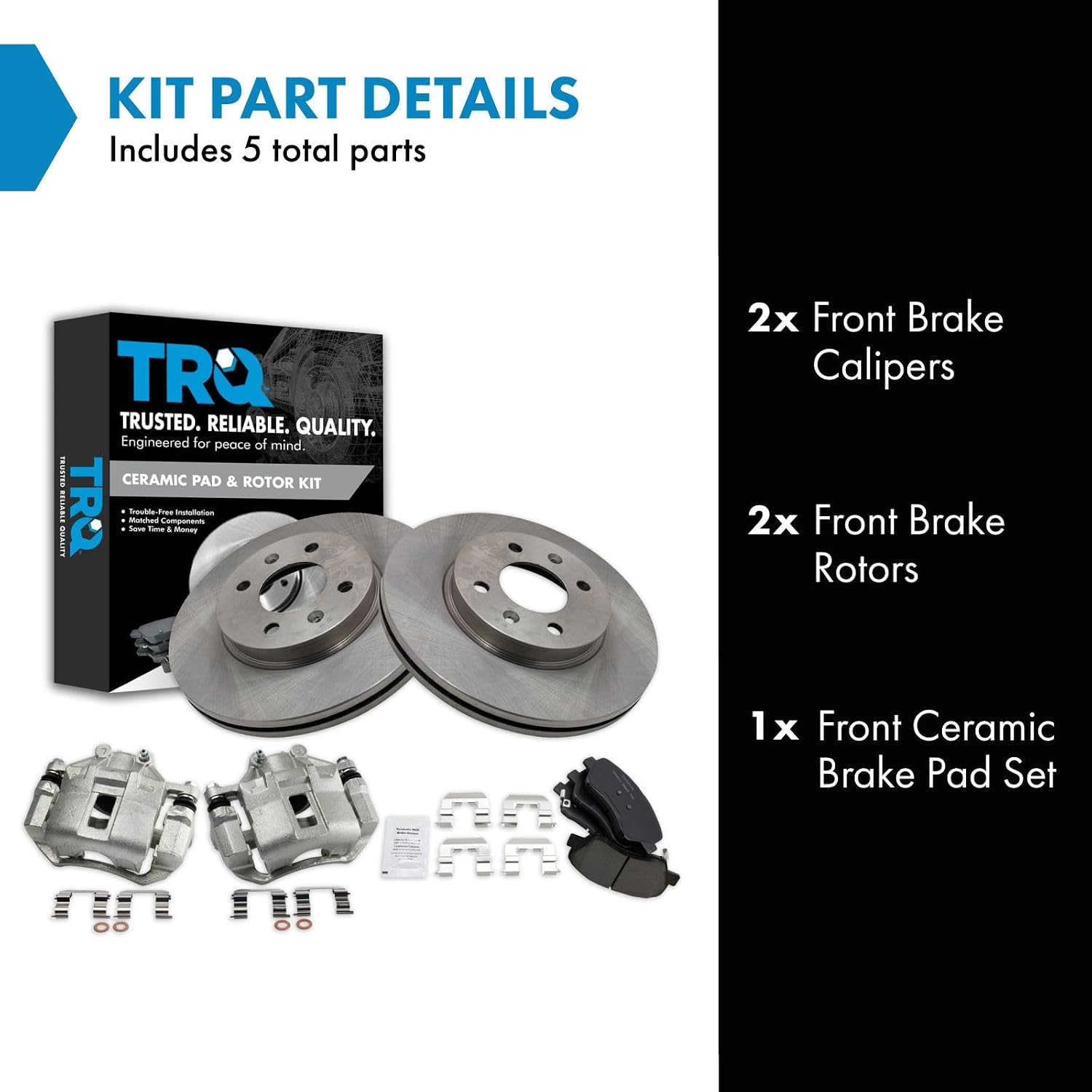 TRQ Front Brake Pad and Rotor Set Ceramic Vented Rotors Calipers Compatible with 2012 Kia Rio