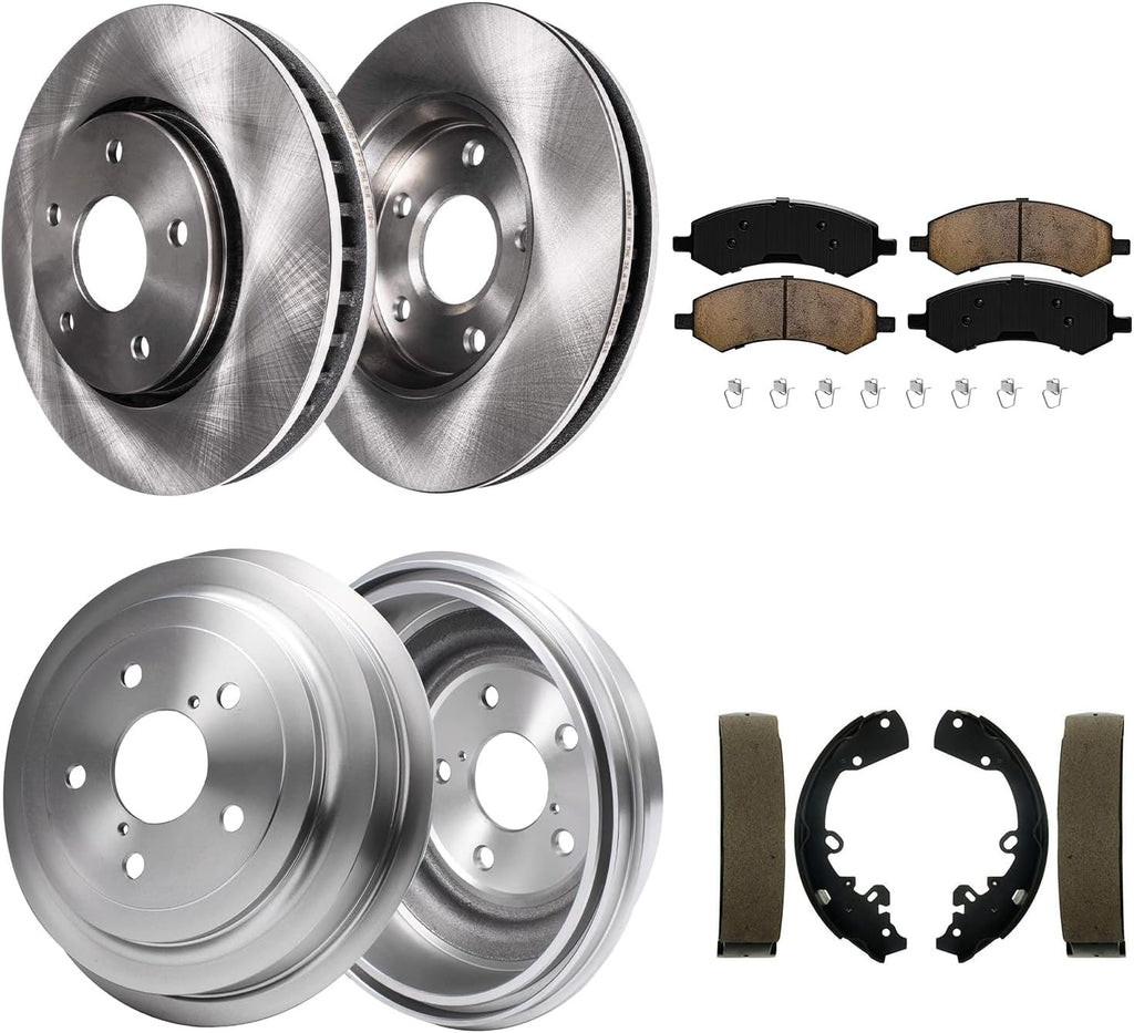 Detroit Axle - 8pc Brake Kit for Dodge Dakota Mitsubishi Raider Ram Dakota, 12.28' inch Front Disc Brakes Rotors Ceramic Brake Pads, Rear Brake Drums Brake Shoes Replacement