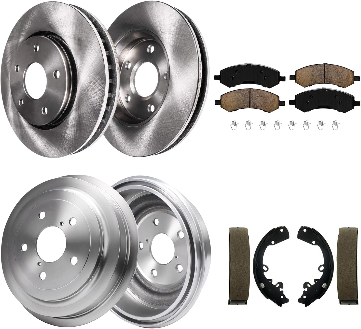 Detroit Axle - 8pc Brake Kit for Dodge Dakota Mitsubishi Raider Ram Dakota, 12.28' inch Front Disc Brakes Rotors Ceramic Brake Pads, Rear Brake Drums Brake Shoes Replacement