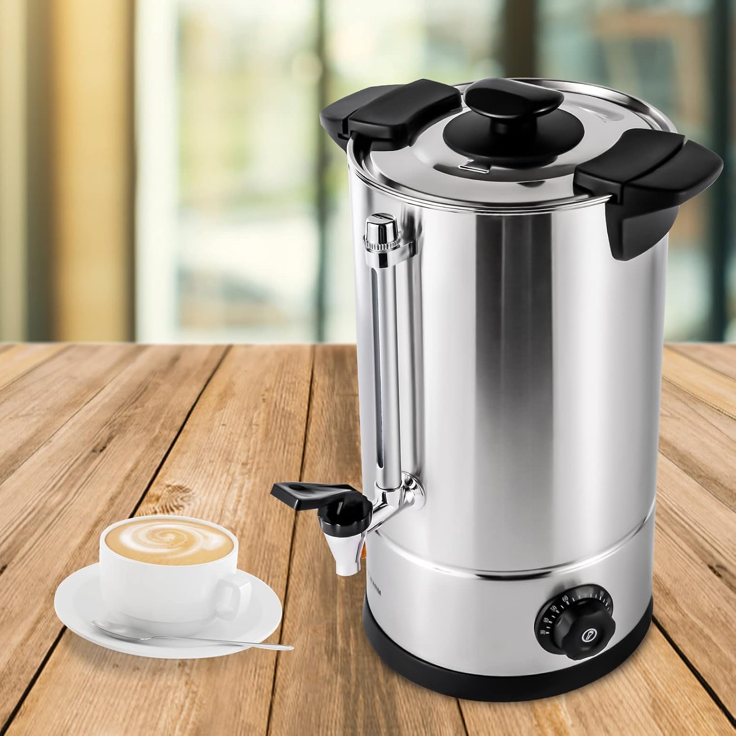 Stainless Steel Electric Coffee Urn - 10L Commercial Tea & Coffee Maker, Hot Water Dispenser for Home, Cafes, Buffets, Offices, Hotels & Events, Adjustable 30-110°C