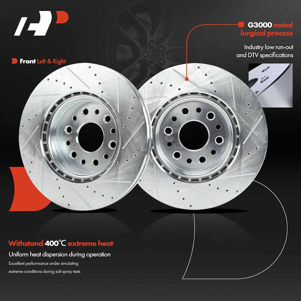 A-Premium Front and Rear Drilled and Slotted Disc Brake Rotors + Ceramic Pads Kit Compatible with Select Ram Models - 1500 2019 2020 2021 2022, 12-PC Set