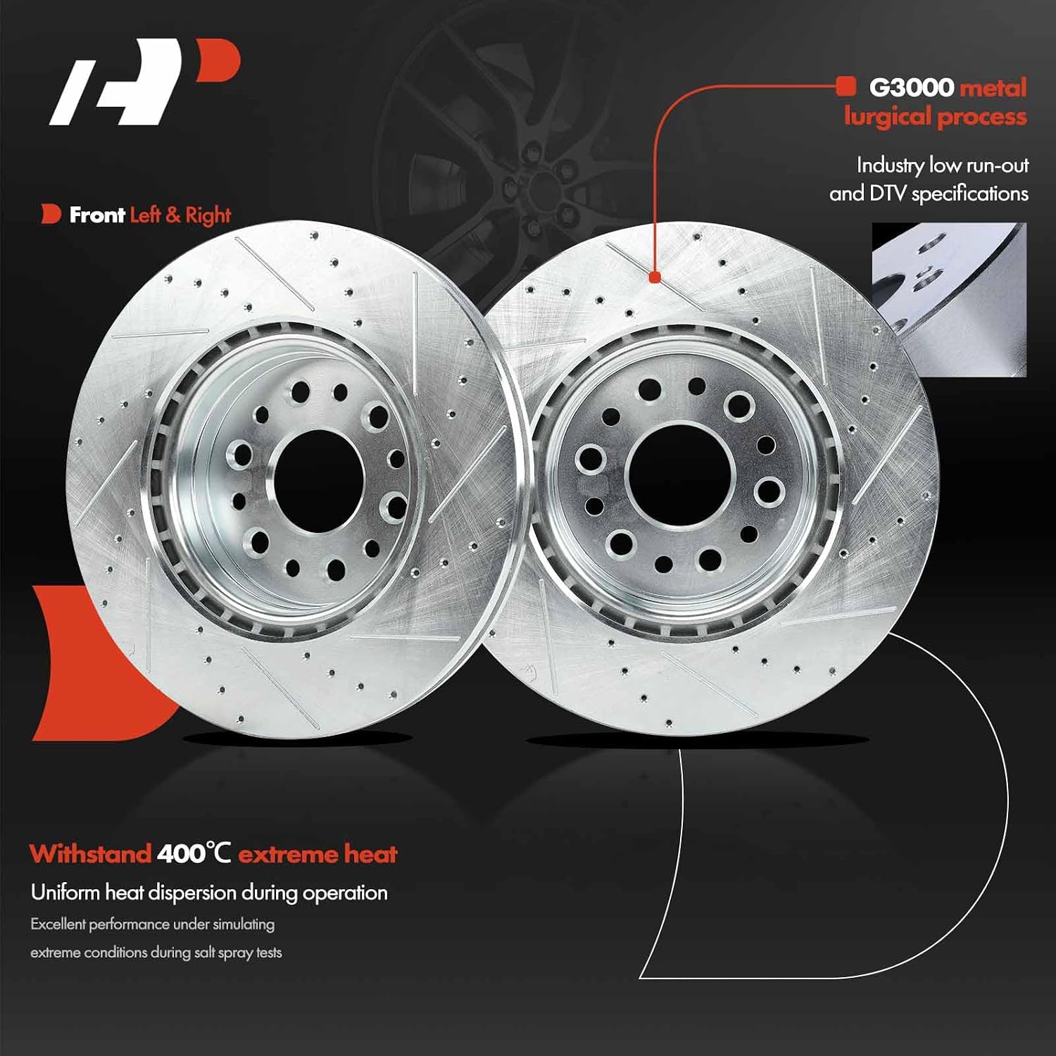 A-Premium Front and Rear Drilled and Slotted Disc Brake Rotors + Ceramic Pads Kit Compatible with Select Ram Models - 1500 2019 2020 2021 2022, 12-PC Set