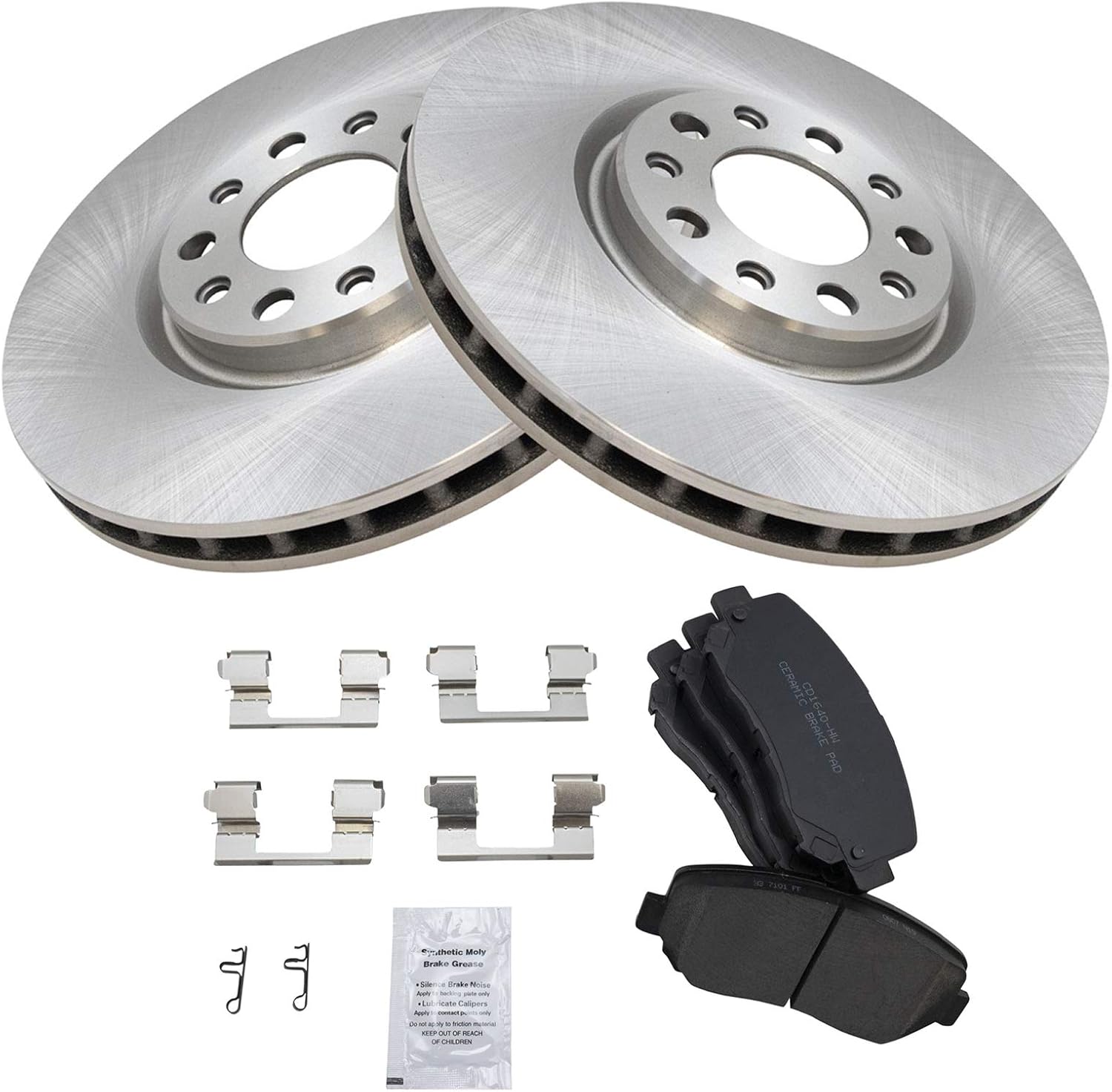 TRQ Front Brake Pad and Rotor Set Ceramic Vented Rotors Compatible with 2015-2017 Chrysler 200 2013-2016 Dodge Dart