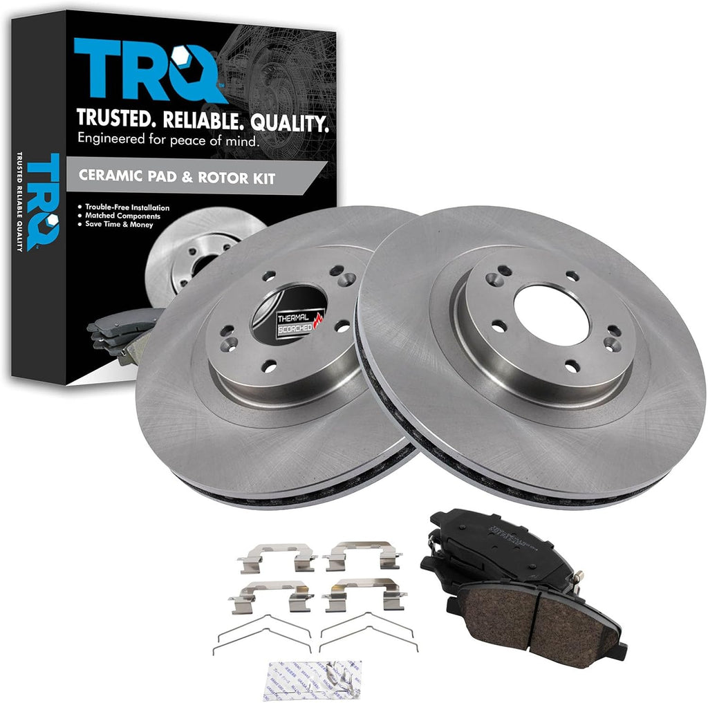 TRQ Front Brake Pad and Rotor Set Ceramic Vented Rotors Compatible with 2017-2018 Hyundai Santa Fe 2019 Santa Fe XL
