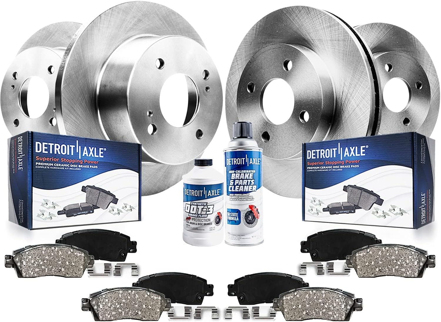Detroit Axle - Brake Kit for Ford 2014-2019 Fiesta [ST, 4-Wheel Disc Brakes] Disc Brake Rotors Ceramic Brakes Pads 2015 2016 2017 2018 Replacement : 10.94' inch Front and 9.96' inch Rear Rotors