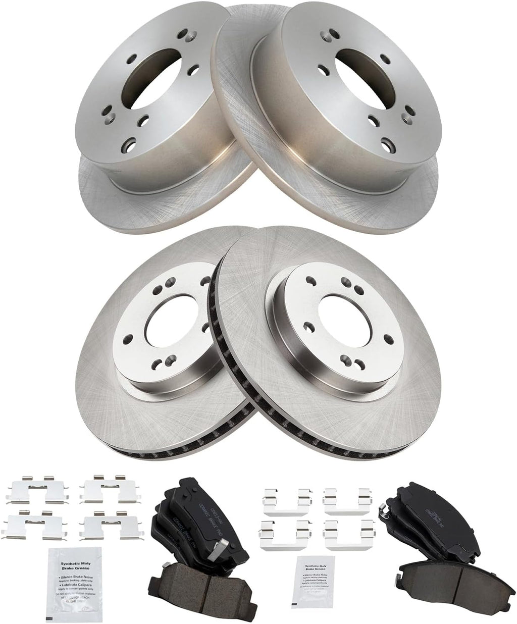 TRQ Front and Rear Brake Pad and Rotor Set Ceramic Vented Front Rotors 293mm Compatible with 2001-2006 Hyundai Santa Fe