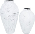 Deco 79 Metal Decorative Vase Tall Distressed Pot Floor Centerpiece Vases, Set of 2 Flower Vases for Home Decoration 31', 24' H, White