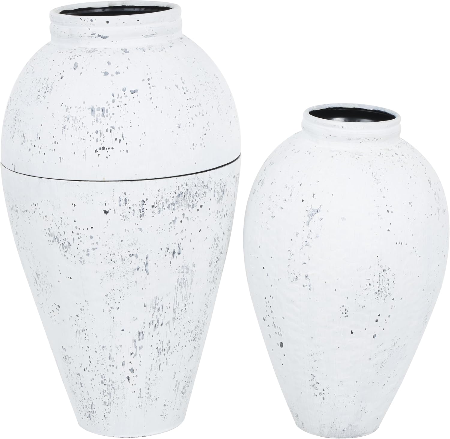 Deco 79 Metal Decorative Vase Tall Distressed Pot Floor Centerpiece Vases, Set of 2 Flower Vases for Home Decoration 31', 24' H, White