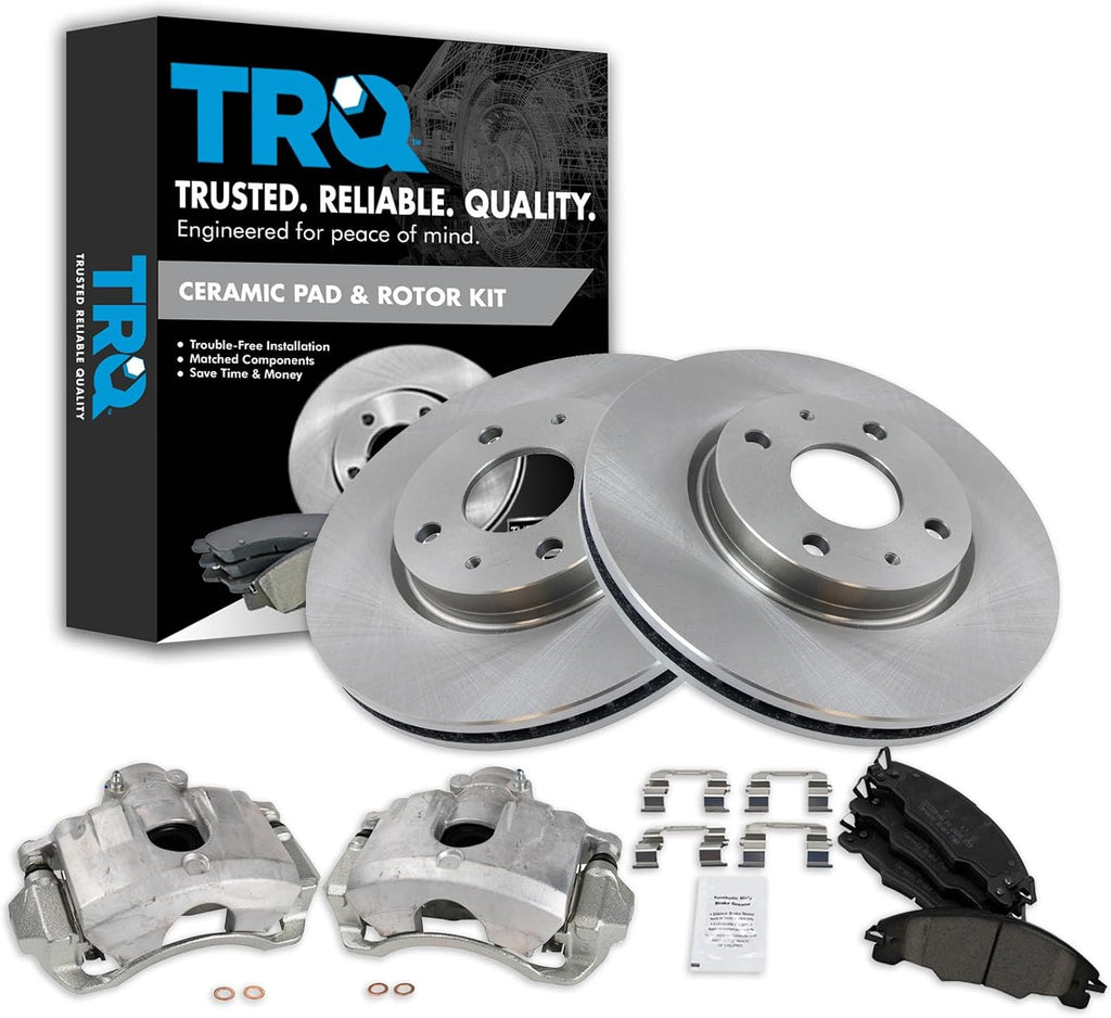 TRQ Front Brake Pad and Rotor Set Ceramic Vented Rotors Calipers Compatible with 2008-2011 Ford Focus