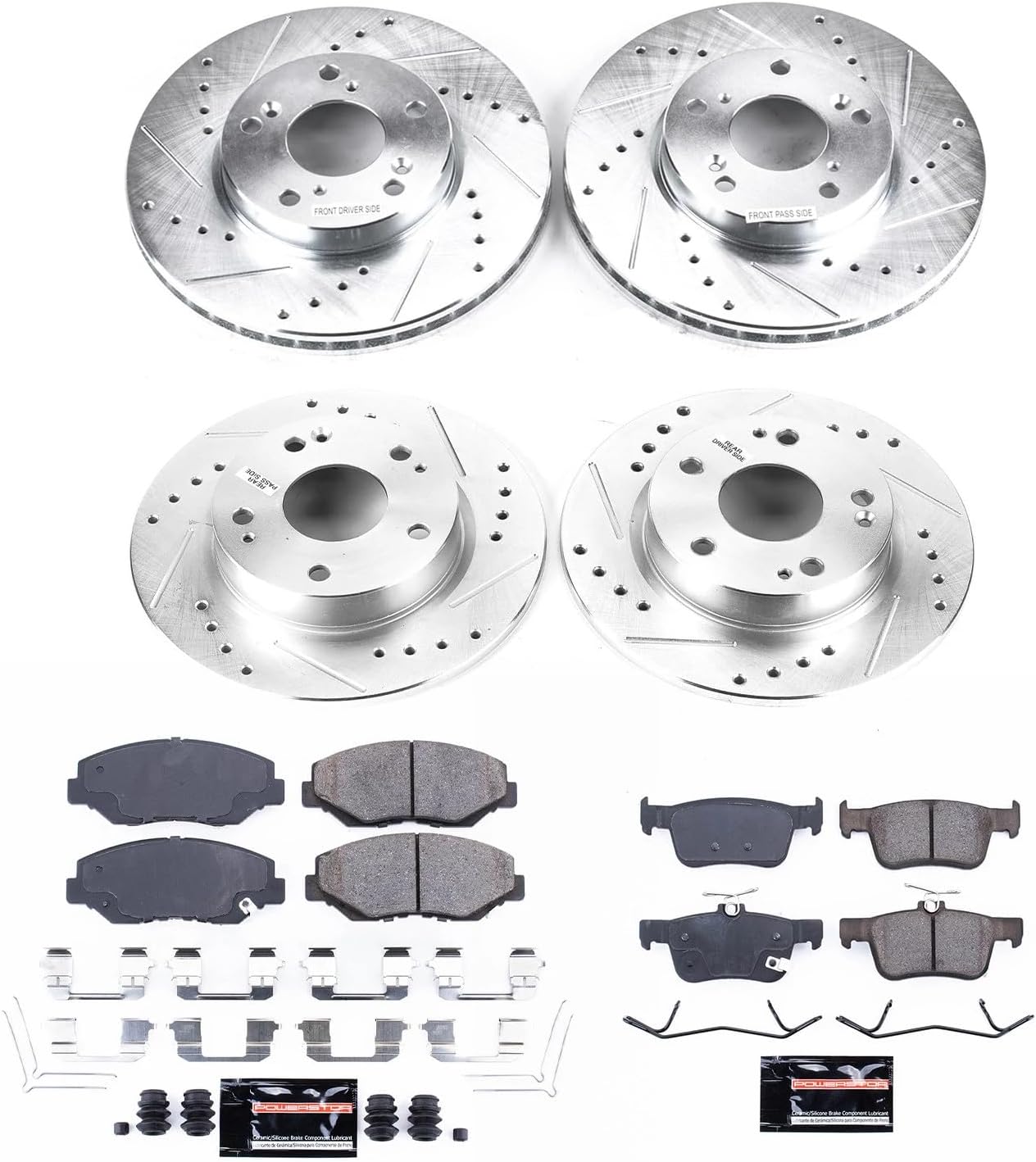 PowerStop Front and Rear Brake Kit for Honda Civic 2016-21 - Drilled and Slotted Disc Rotors with Carbon-Fiber Ceramic Brake Pads Replacement, K7574