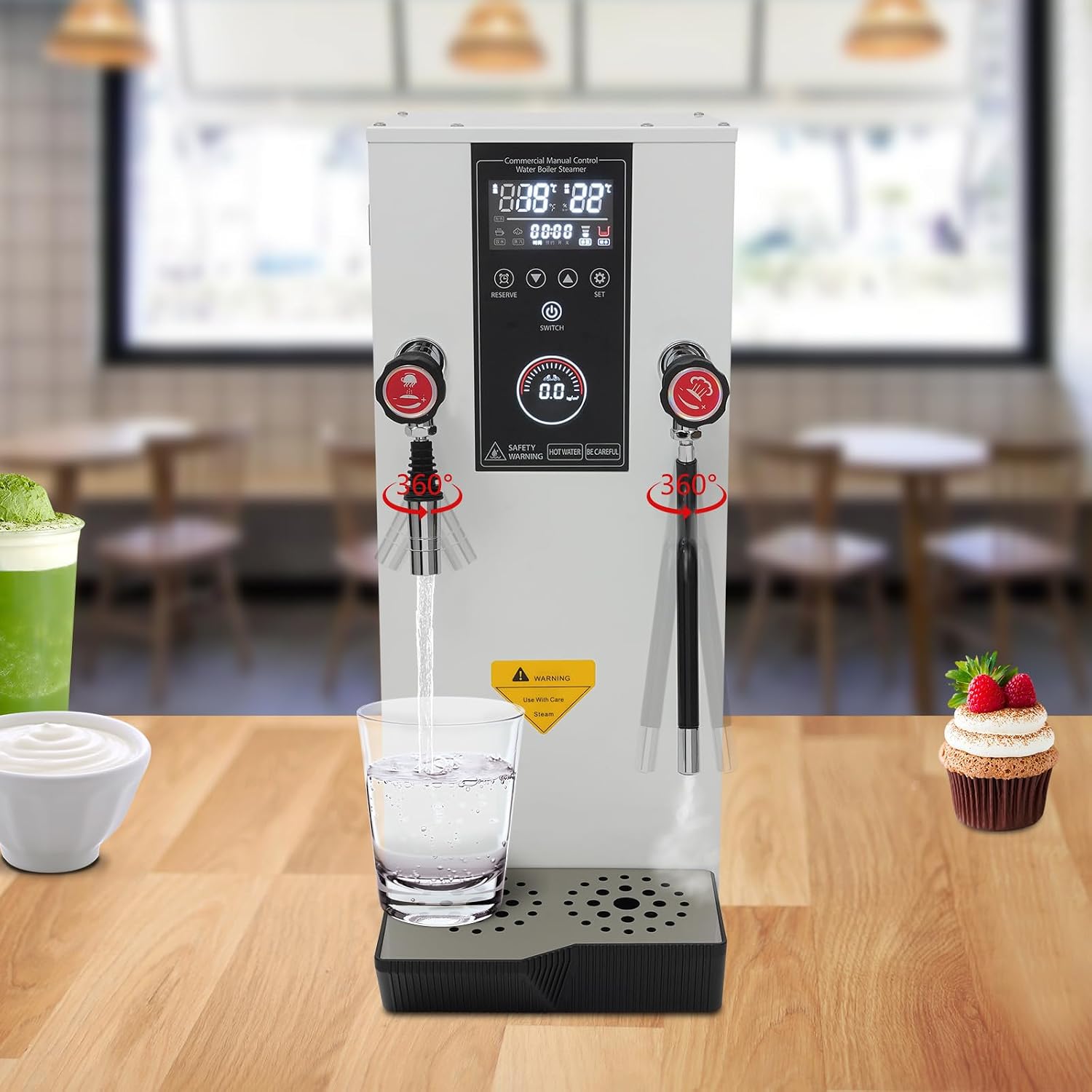 Commercial Milk Frother, 12L/3.2Gal 3000W Electric Steam Boiler Automatic Coffee Frothing Machine, Milk Steamer Hot Water Dispenser with Digital Display, L10.2xW11xH25.2in (White)
