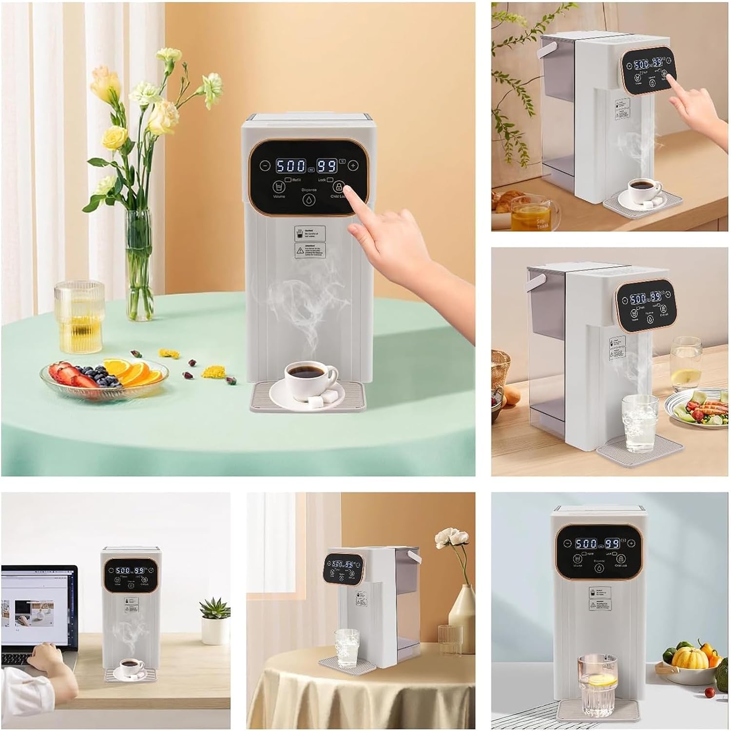 Instant Hot Water Dispenser, 2000W Countertop Water Filter System with 3L Super Large Water Tank and Safety Lock, 12 Temperatures&8 Volume Settings, Instant Heating for Coffee & Tea