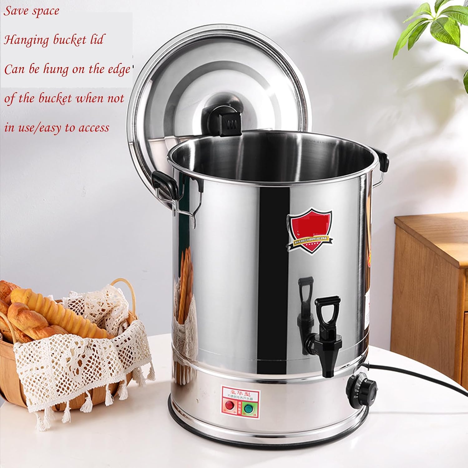 Commercial Hot Water Dispenser Commercial Water Boiler Large Capacity Electric Dispenser, Stainless Steel, 1800W Fast Heating for Tea Coffee Restaurant Hotel Office (A 68cm)