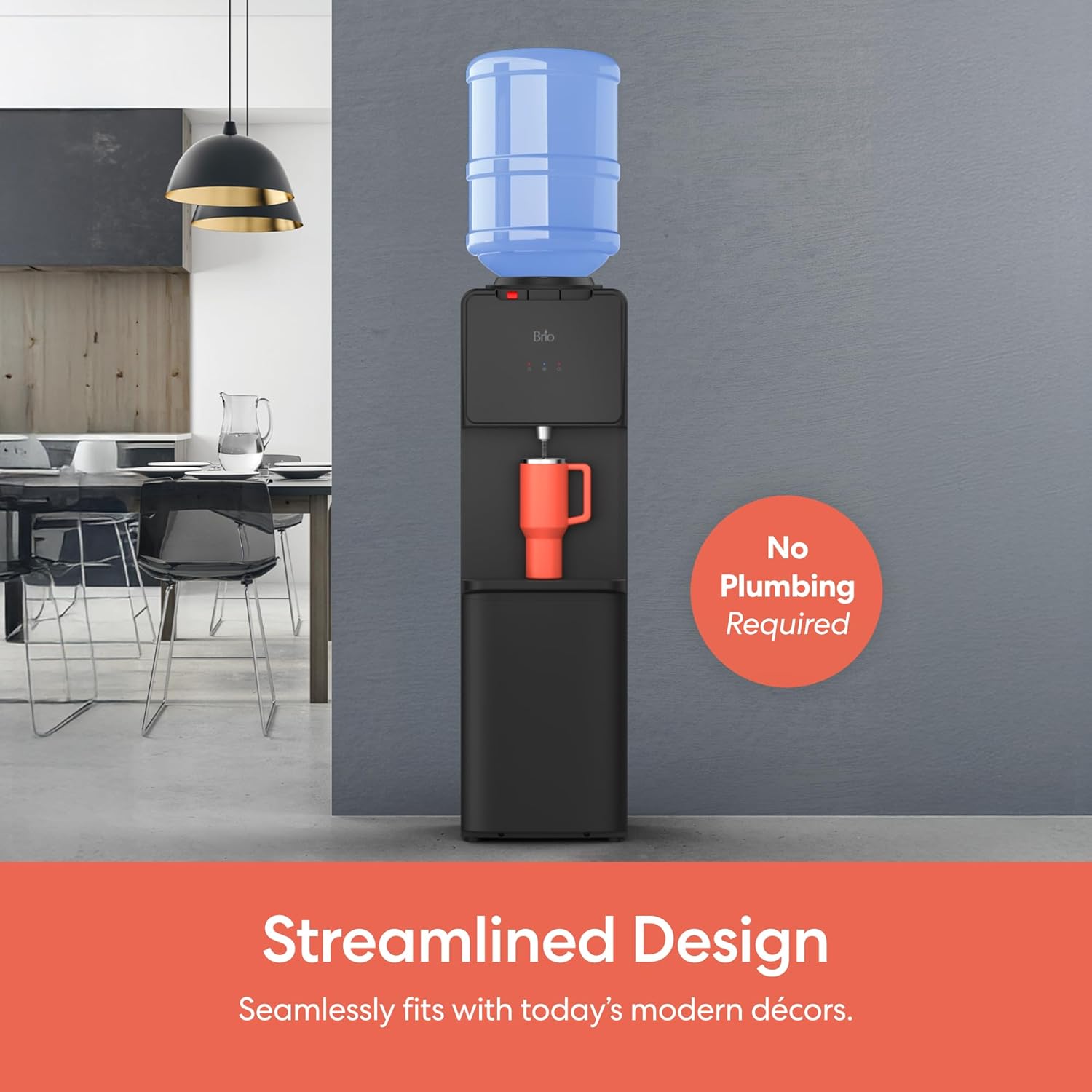 Brio 130 Series Top-Load Water Cooler Dispenser for 3- and 5-Gallon Bottles, Hot & Cold, Spill-Free Loading, Child Safety Lock, Energy Star 3.0, Black