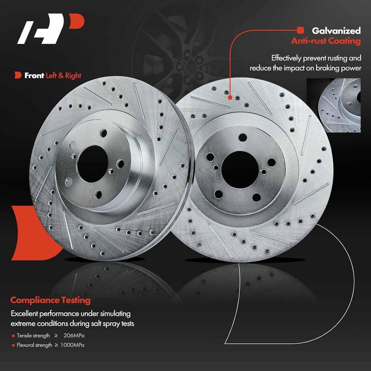 A-Premium 11.57 inch (293.80mm) Front Drilled and Slotted Disc Brake Rotors + Ceramic Pads Kit Compatible with Select Subaru & Saab Models - Outback, Forester, Impreza, Legacy, Baja, 9-2X, 6-PC Set