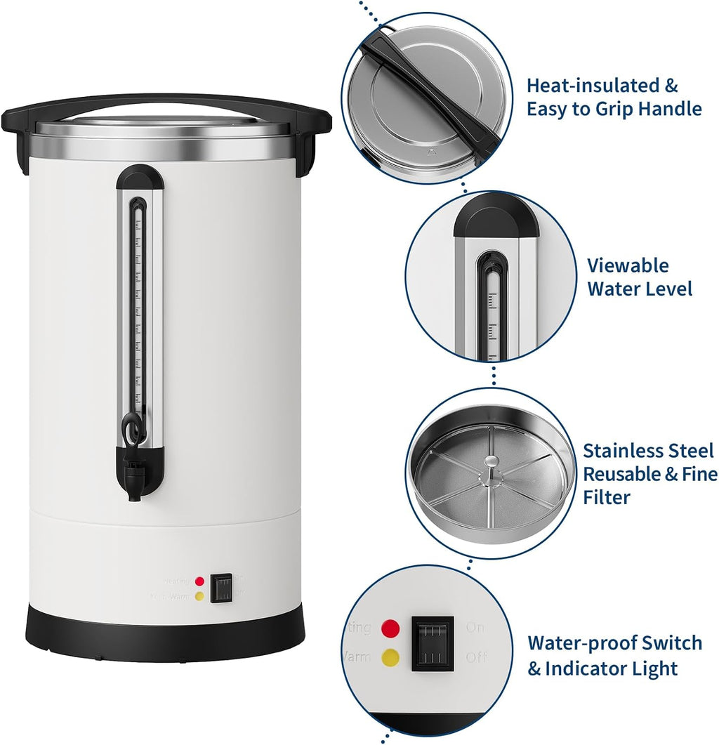 TrailBlaze 12L Double Wall Stainless Steel Commercial Coffee Urn - Electric Percolator Coffee Maker & Hot Water Dispenser, Large Capacity, Fast Brewing, Easy Clean for Buffet, Catering, Weddings