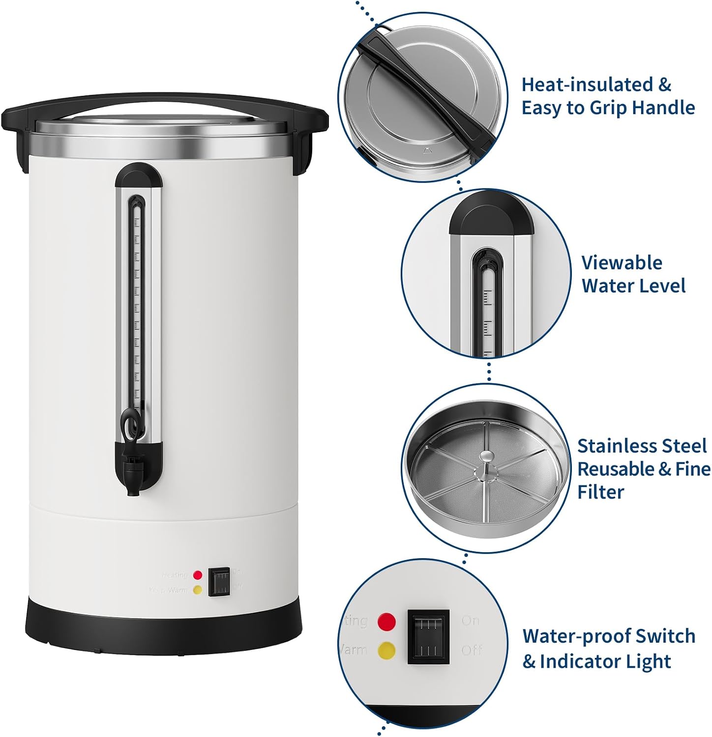 TrailBlaze 12L Double Wall Stainless Steel Commercial Coffee Urn - Electric Percolator Coffee Maker & Hot Water Dispenser, Large Capacity, Fast Brewing, Easy Clean for Buffet, Catering, Weddings