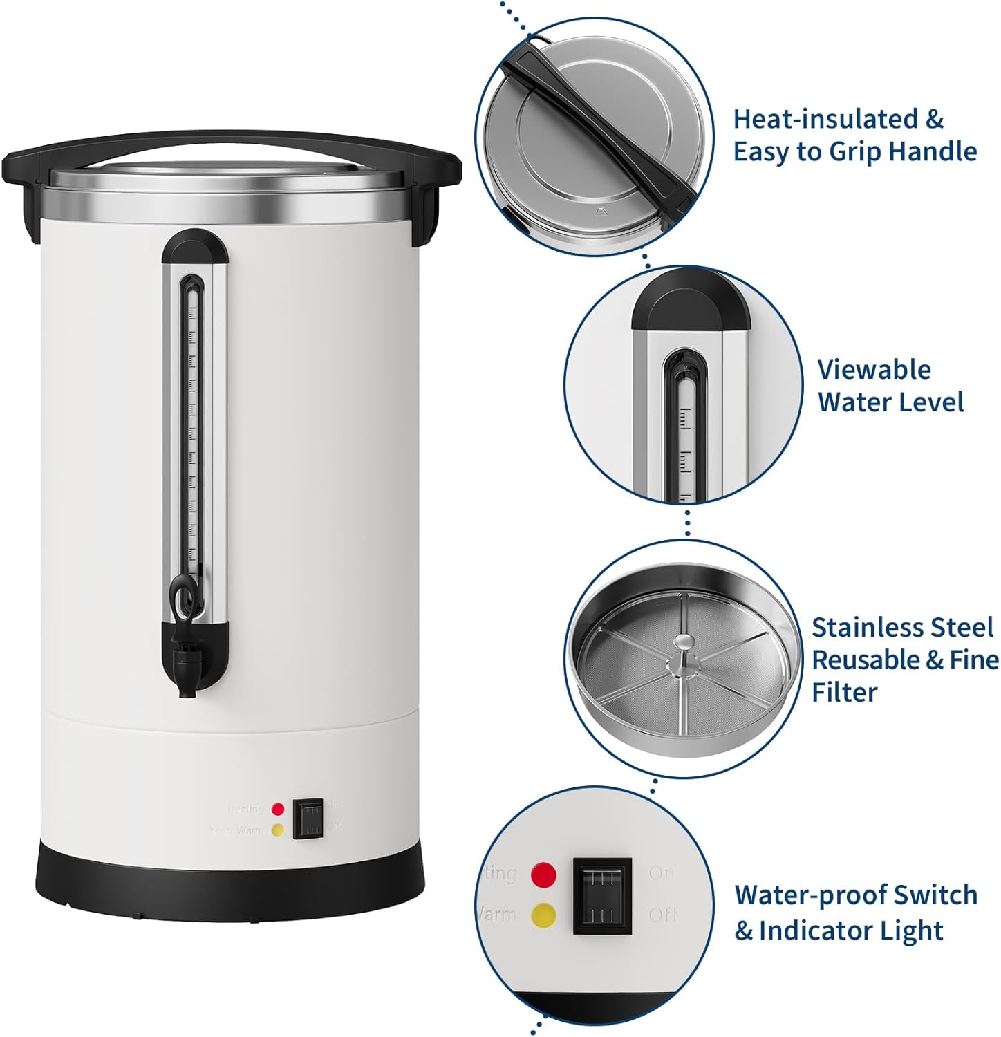 TrailBlaze 18L Double Wall Insulated Stainless Steel Commercial Coffee Urn - Electric Coffee Maker for Catering, Buffet, Weddings, Parties, Large Capacity Hot Beverage Dispenser, Fast Brewing