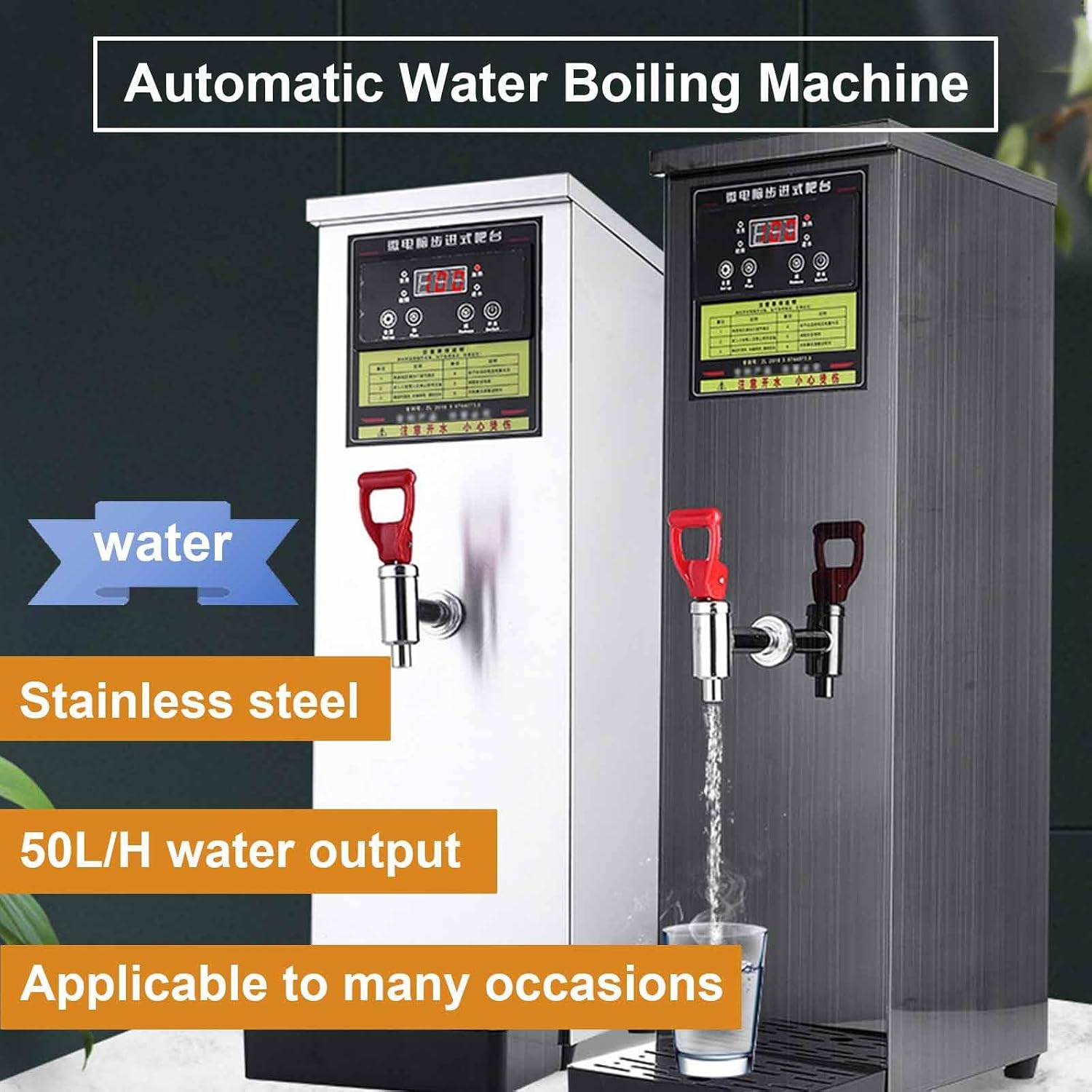 Auto Fill Water Boiler, Commercial Hot Water Dispenser Boiler, with Water Connection & Drip Tray, Adjustable Temperature, for Kitchen Restaurant, Factory Floor,Silver