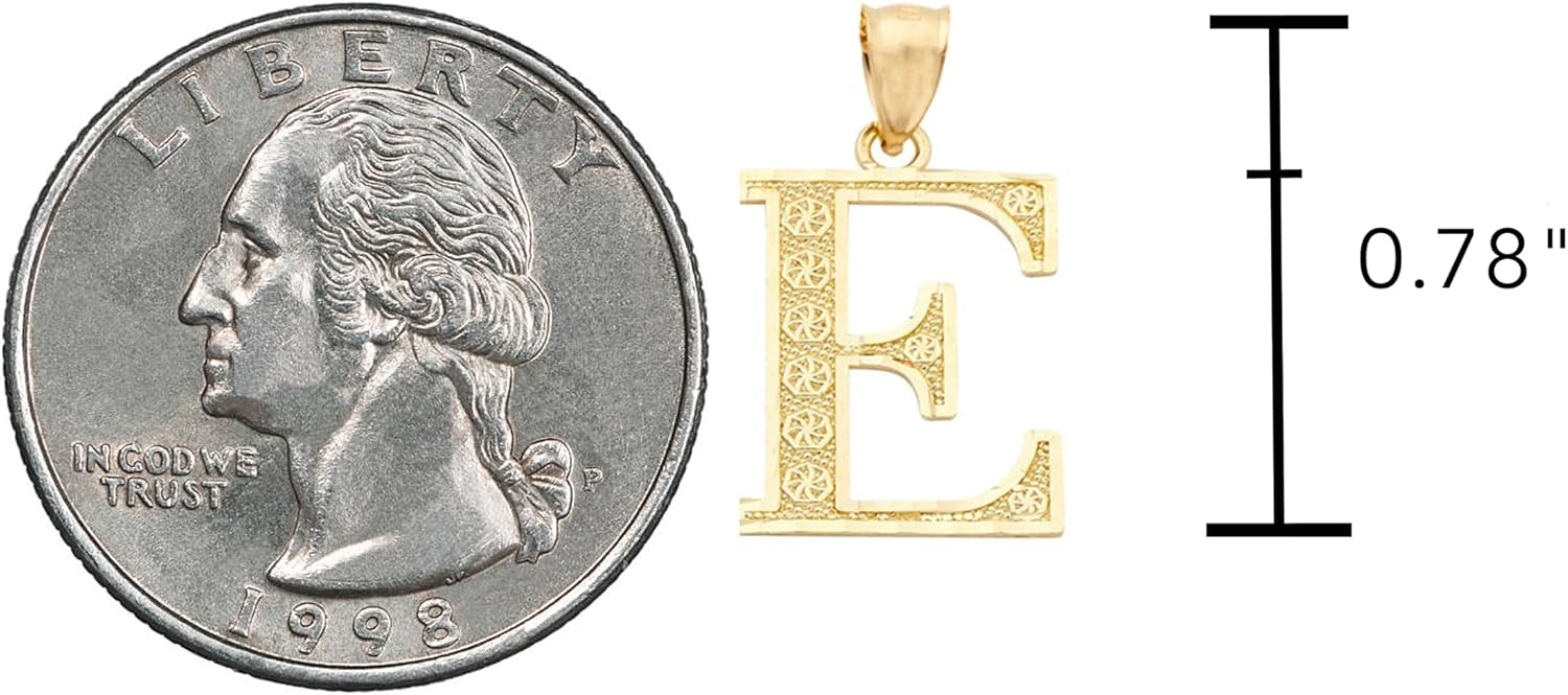 LoveBling 10K Yellow Gold Diamond Cut A to Z Alphabet Initial Letter Charm Necklace Pendant (Small Size)