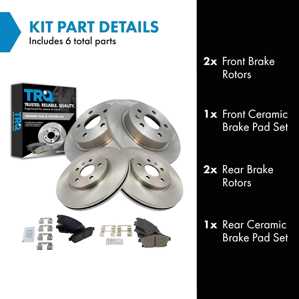 TRQ Front Rear Brake Pad and Rotor Set Ceramic Vented Solid Rotors Compatible with 2013-2017 Buick Encore 2015-2017 Chevrolet Trax