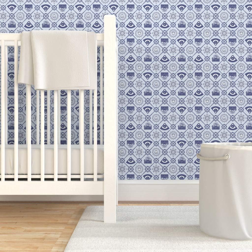 Peel & Stick Wallpaper 12ft x 2ft - Baseball Diamonds Toile Stars Sports Firework Glove Diamond Custom Removable Wallpaper by Spoonflower